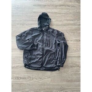 Y2K Giordano Windbreaker Jacket Mens M Black Nylon Hooded Full Zip Mesh Lined